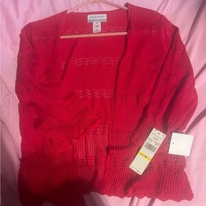 Alfred Dunner Bright Red Open-Front Knit Cardigan